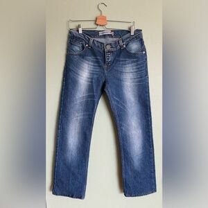 Italian Diesel Men Women Straight Jeans Faded Blue Comfort Fit 100% Cotton Biker